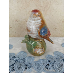 Vintage Ceramic Art Pottery Glazed Bird Figurine Brown Red Blue Green White 5.5"